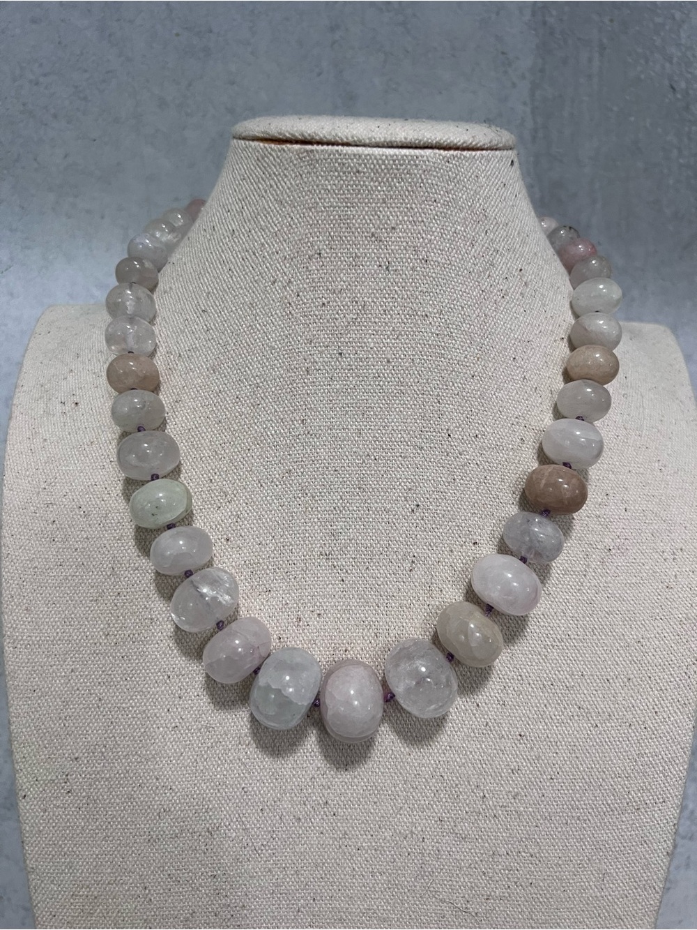 Natural Stone Pastel Colors Graduated Oval Beads Necklace Sterling 925 Lock